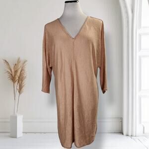 By Malene Birger Linen Knit V-Neck Midi Dress 3/4 Sleeve Minimalist S Inneas